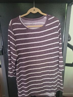 Lane Bryant Purple and White Striped Long Sleeve Tee - Crew Neck